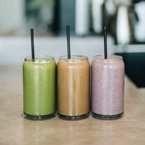 3 different coloured smoothies