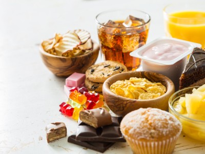 Selection of food high in sugar Selection of food high in sugar, copy space