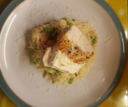 Pan fried chicken and risotto