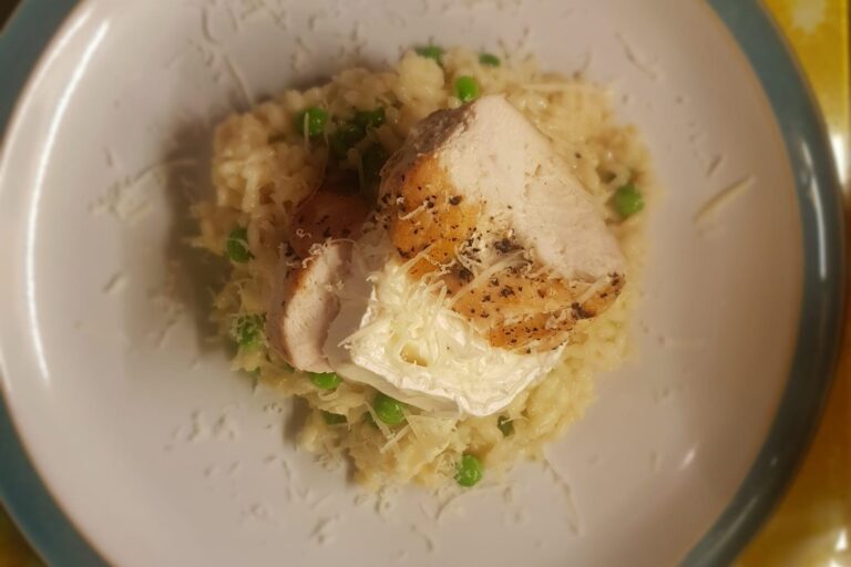 Pan fried chicken and risotto