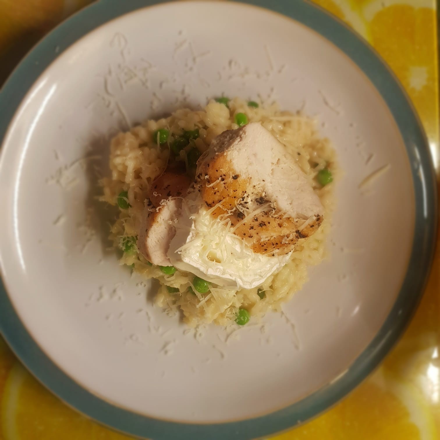 Pan fried chicken and risotto