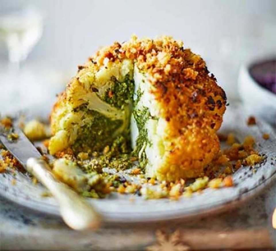 Roasted Stuffed Cauliflower with Roasted Veg Heritage