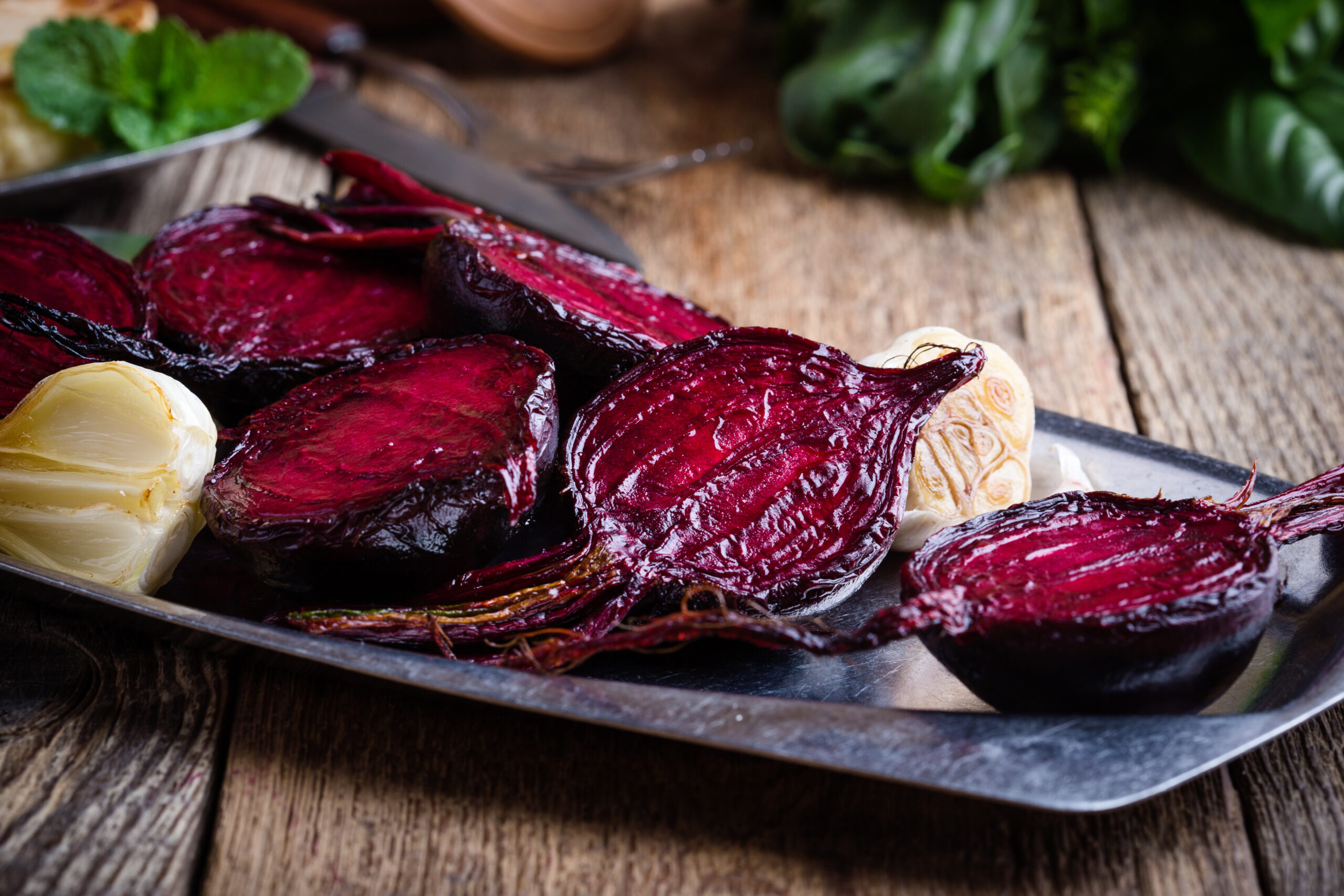 Sliced roasted beetroot