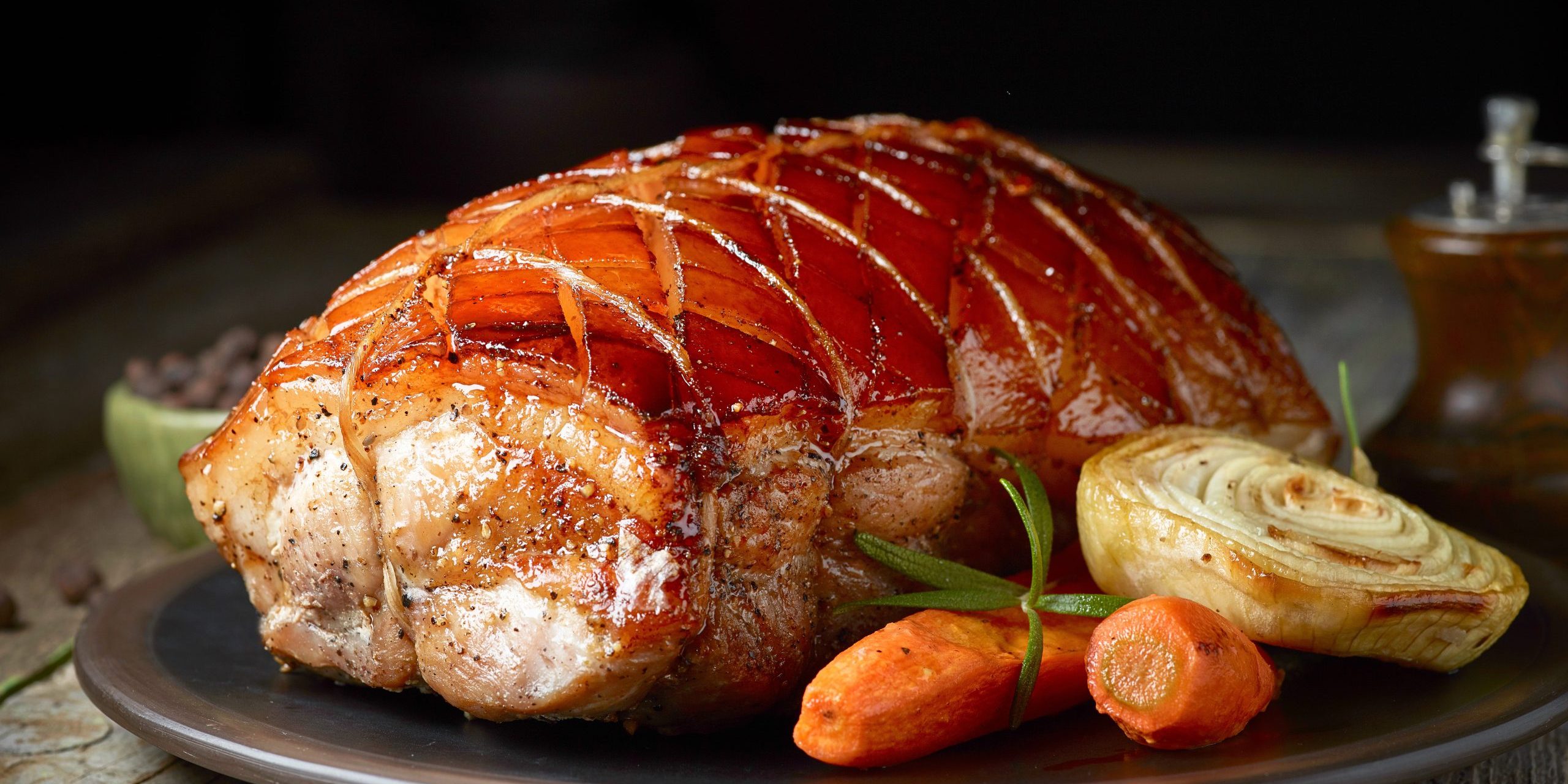 roasted pork on dark plate