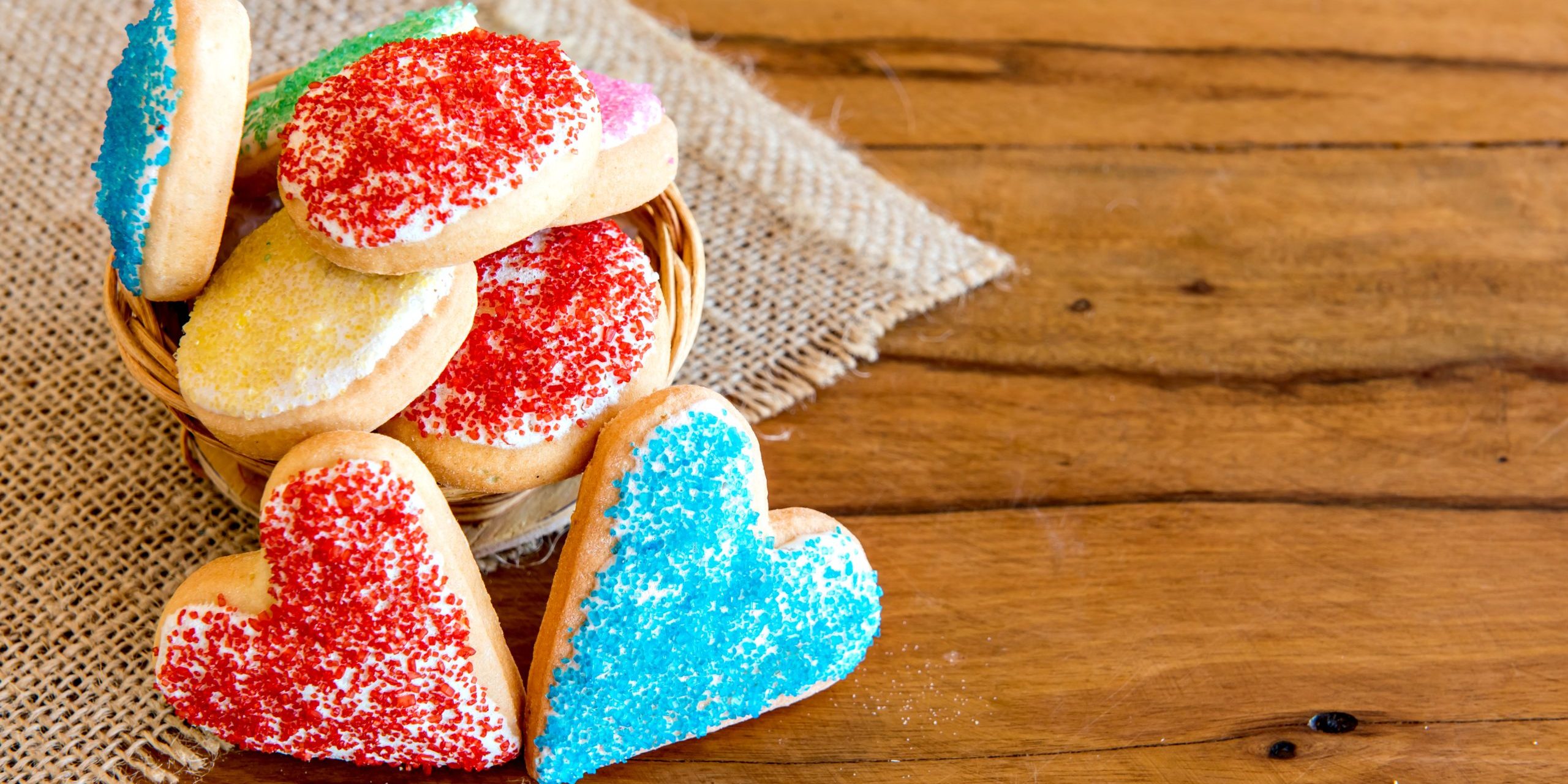 Homemade heart-shaped biscuits and round biscuits.