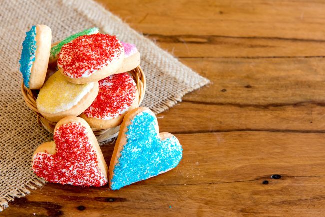 Homemade heart-shaped biscuits and round biscuits.