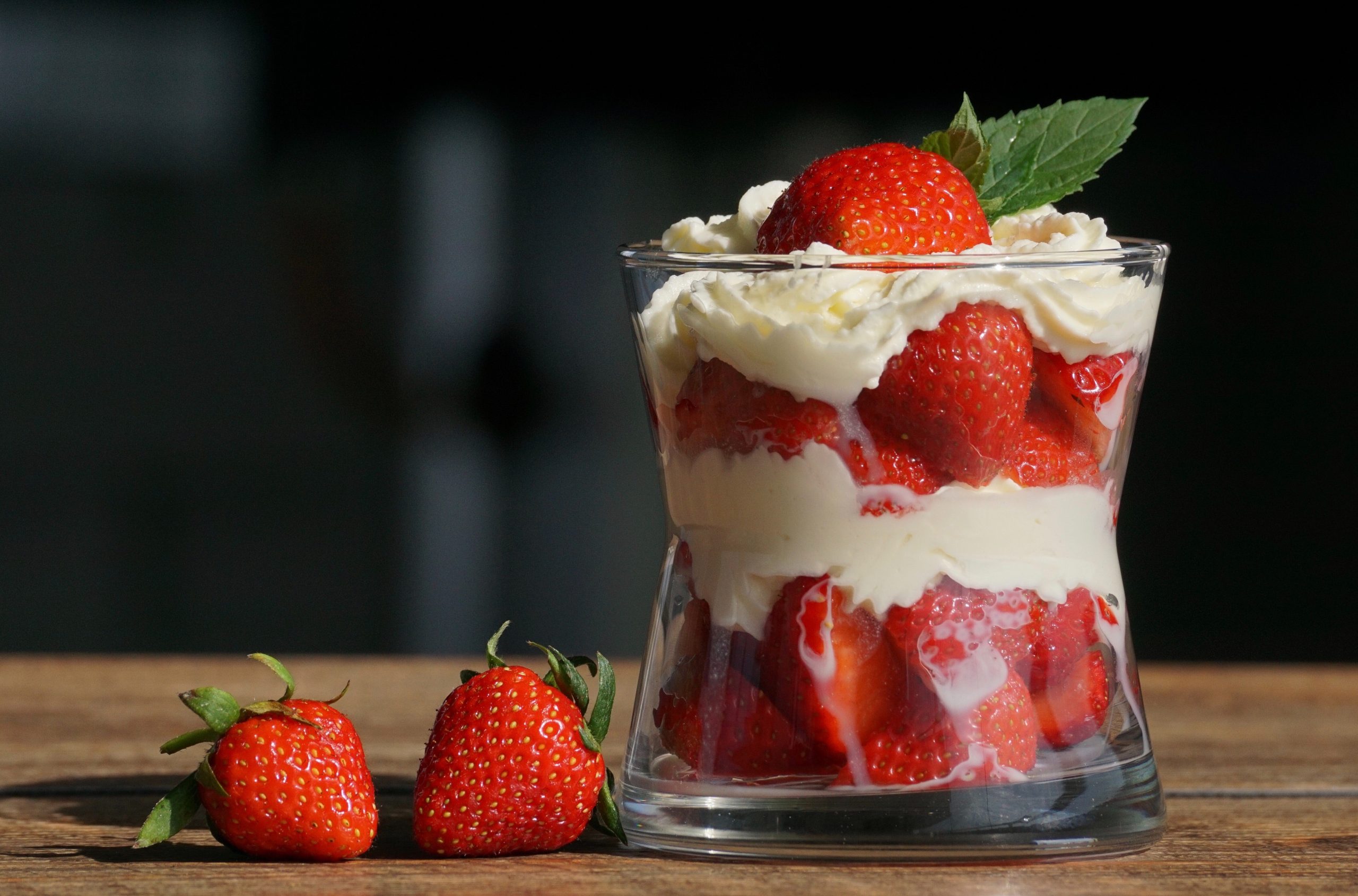 Strawberries and cream in a glass