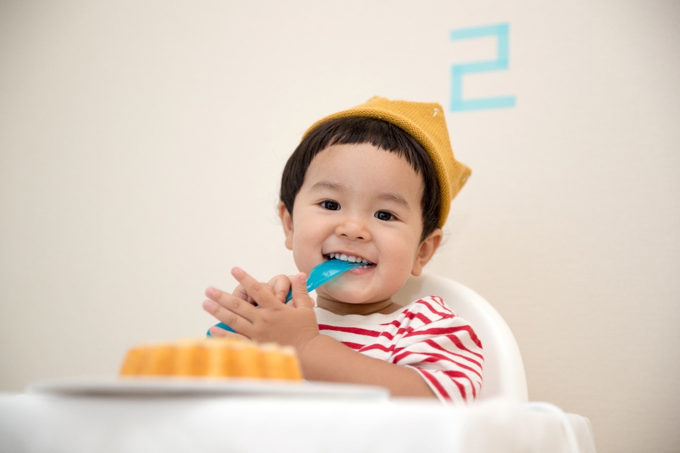 small child in a high chair