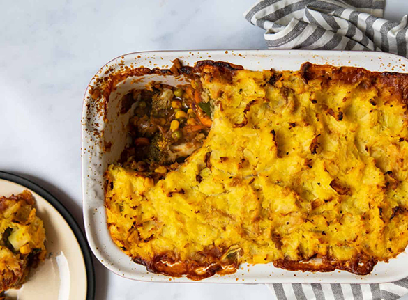 Parsnip mash lentil pie