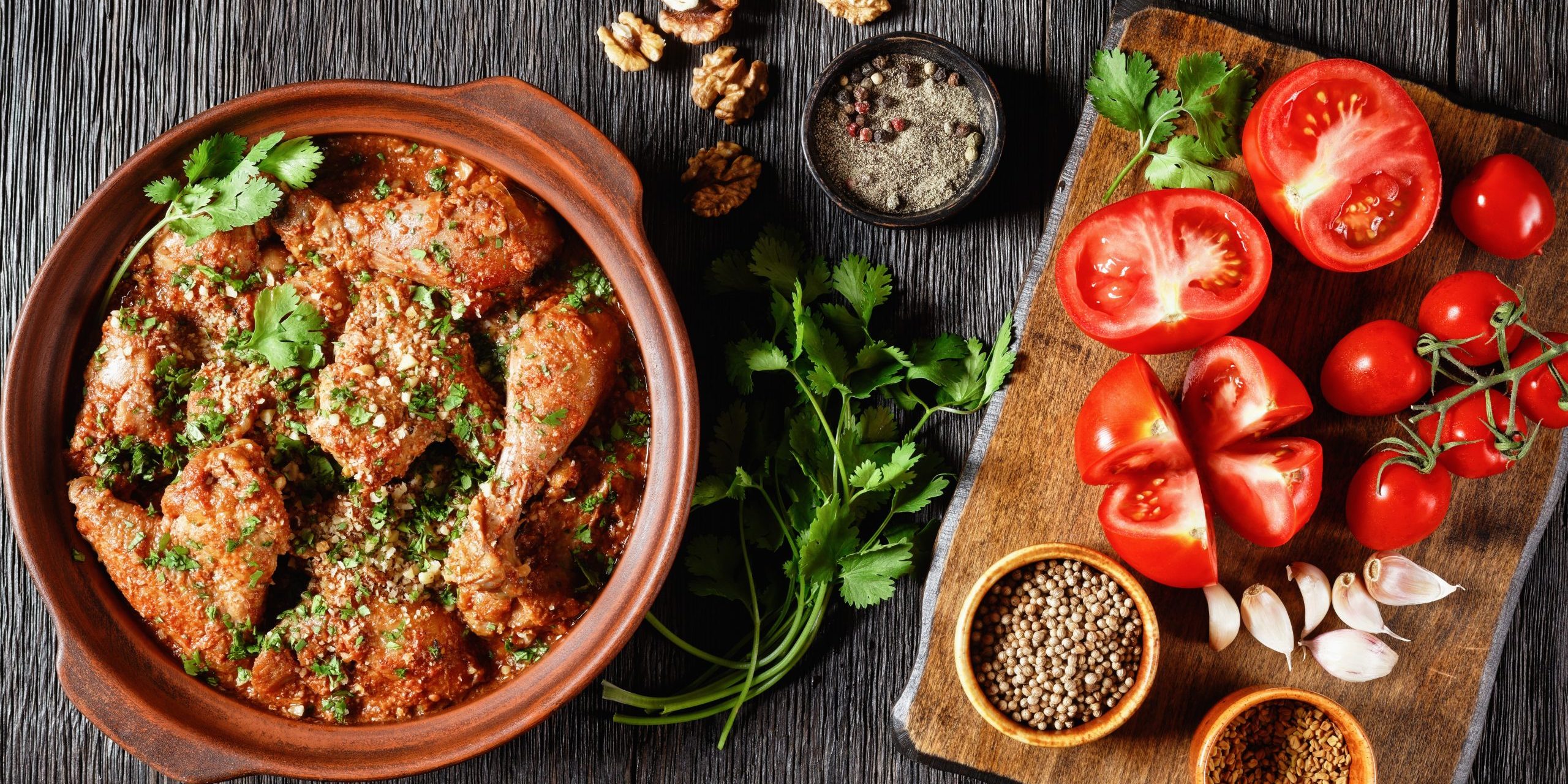 Chakhokhbili, stewed chicken in spicy tomato sauce