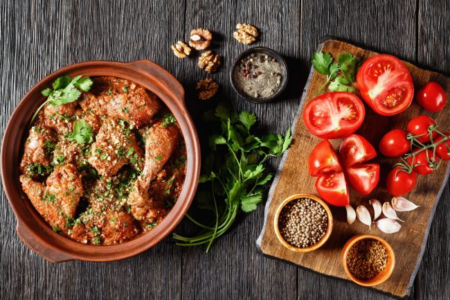 Chakhokhbili, stewed chicken in spicy tomato sauce