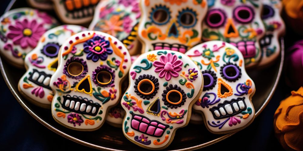 Plate of Colorful Day of Dead Sugar Cookies