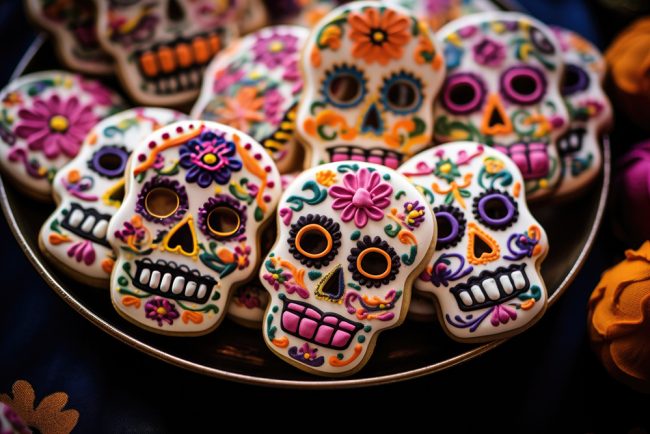 Plate of Colorful Day of Dead Sugar Cookies