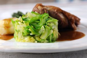 Hispi cabbage with shallots