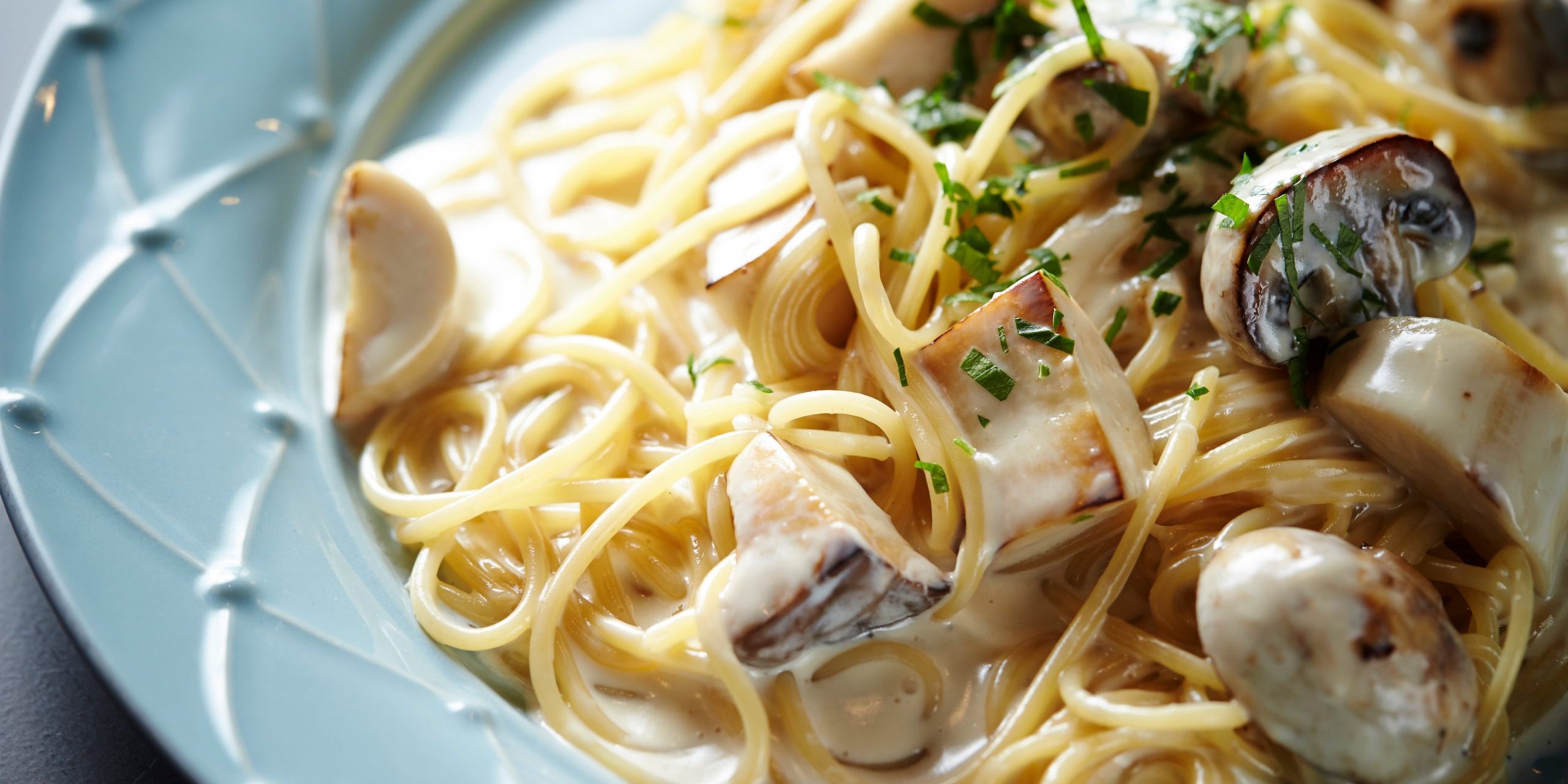 Mushroom Cream Sauce Pasta on Plate