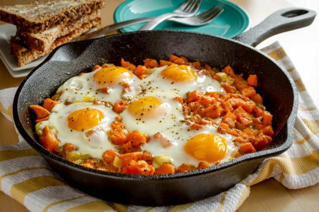 Fried Eggs and Sweet Potato Hash