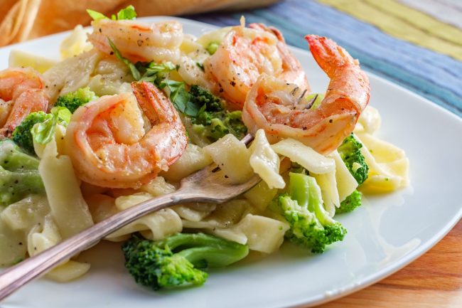 Fettuccine Alfredo Grilled Shrimp