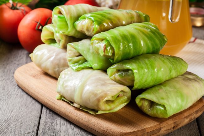 Stuffed cabbage prepared for cooking