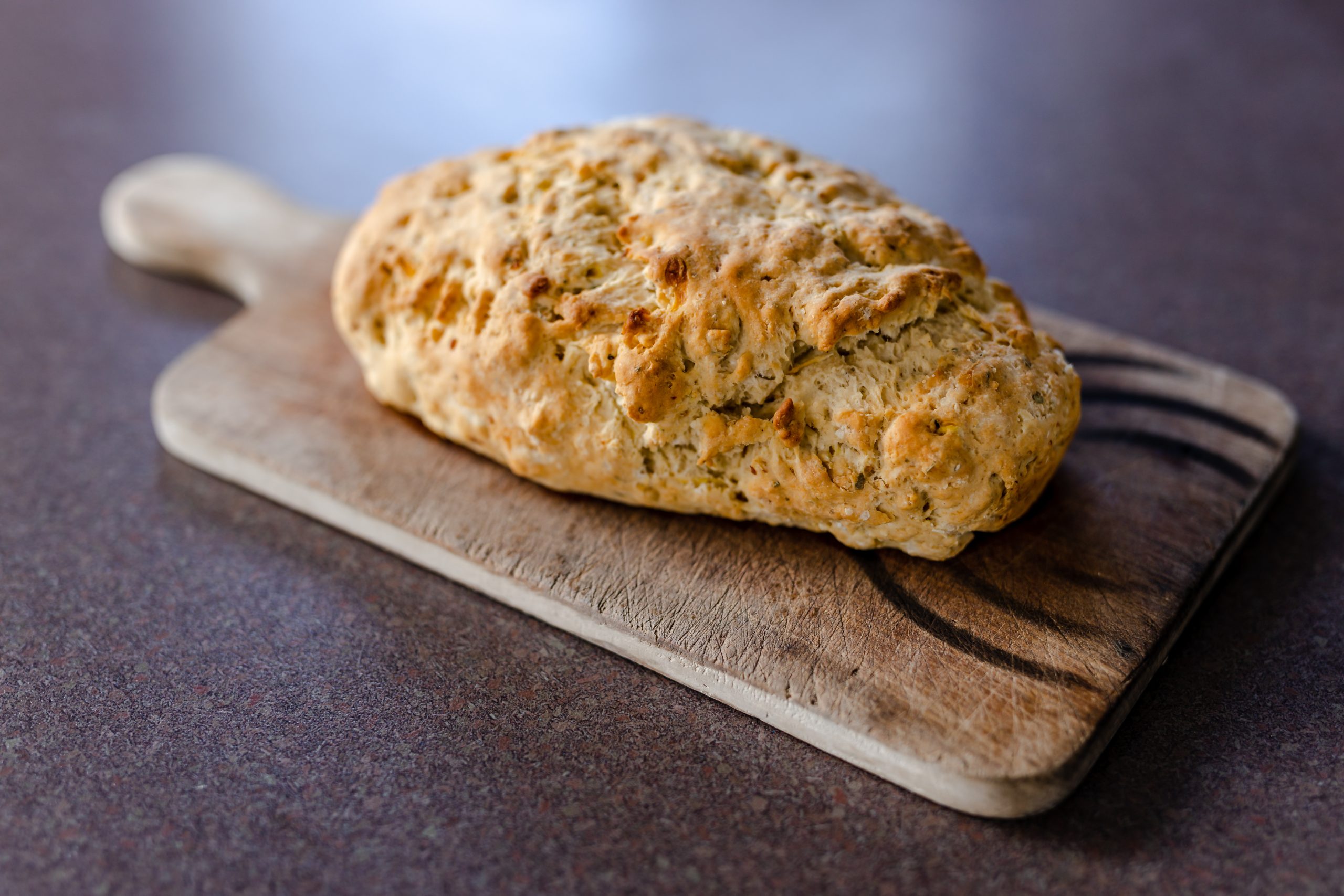 homemade damper soda bread on cutting board
