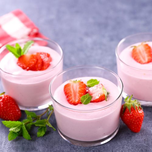 strawberry mousse dessert, yogurt and strawberry
