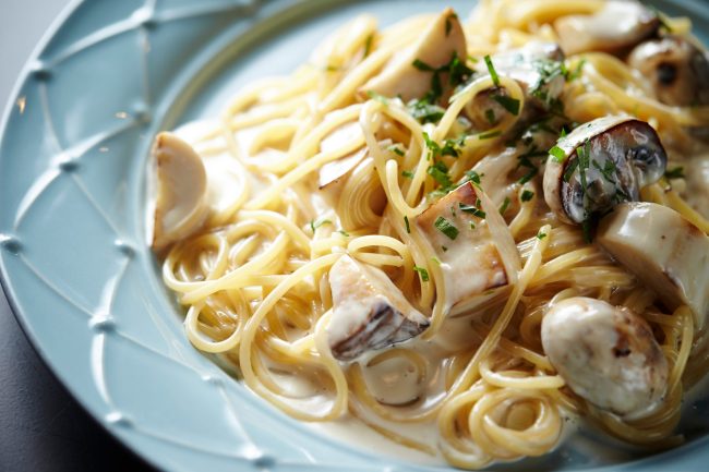 Mushroom Cream Sauce Pasta on Plate