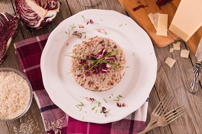 Risotto with red radicchio.