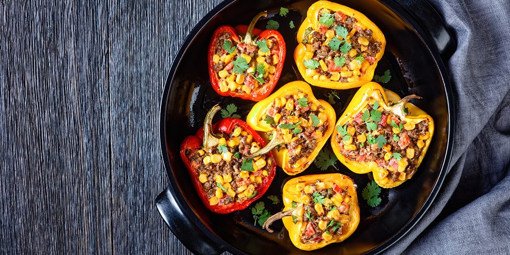 stuffed bell peppers with ground beef, corn