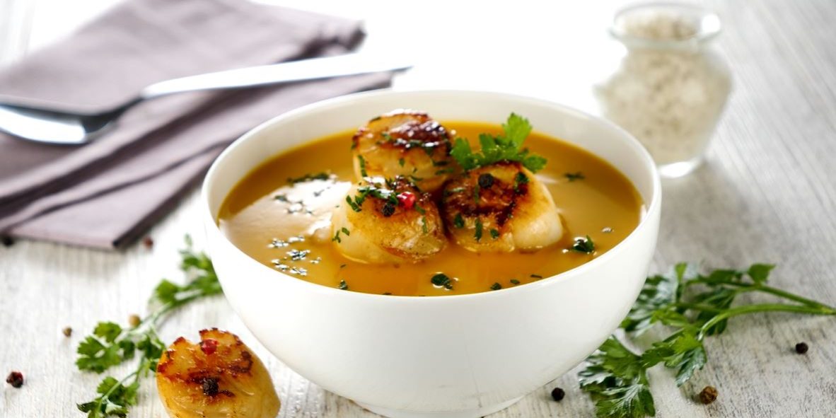scallops pumpkin soup adobe video stock