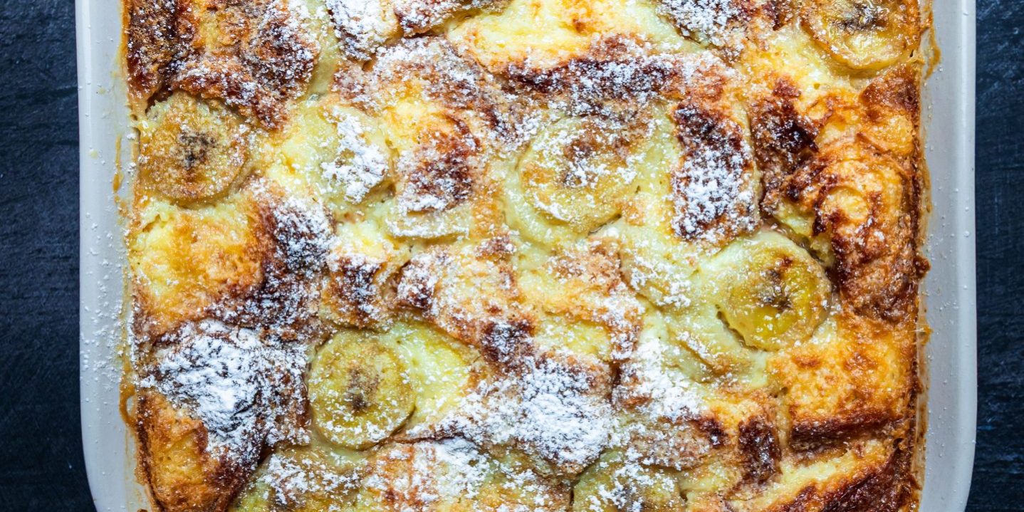 Banana bread pudding with croissant