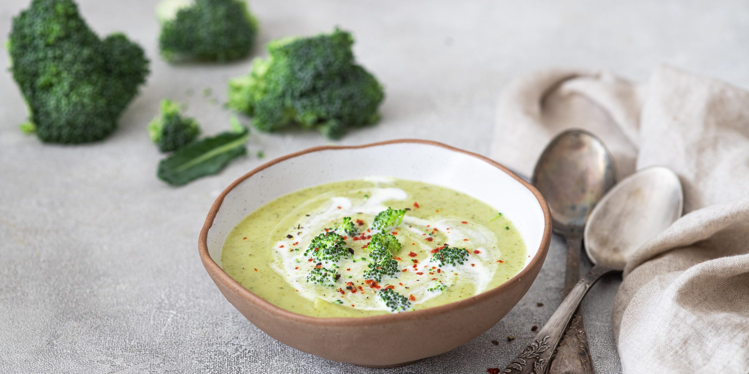 Spring broccoli green cream soup .Healthy food concept