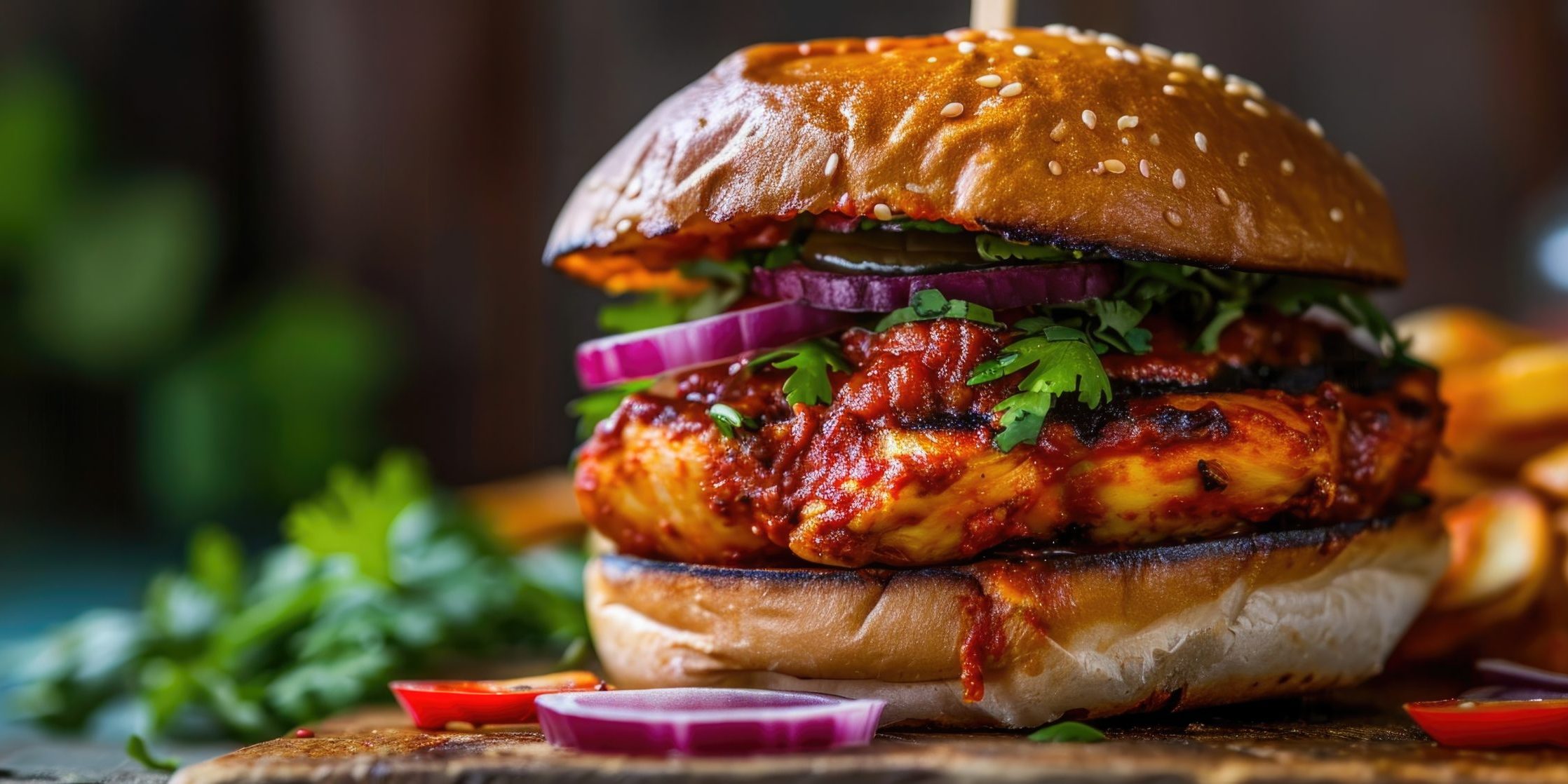 Tandoori chicken sandwich burger