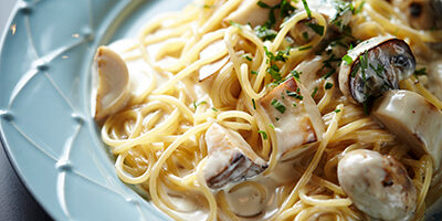 Mushroom Cream Sauce Pasta on Plate