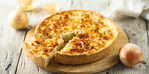 Traditional homemade onion pie or quiche