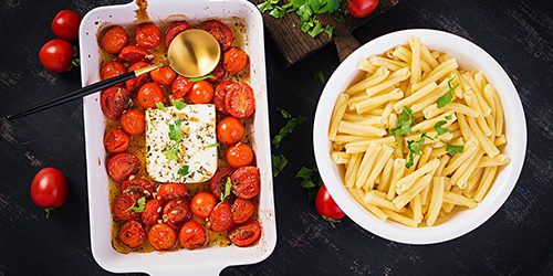 Fetapasta. Trending viral Feta bake pasta recipe made of cherry