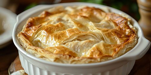 Classic Chicken Filo Pie, Traditional Homemade Baked Savory Past