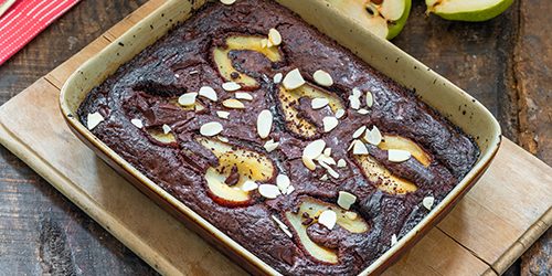 Squidgy chocolate pear pudding with soft centre
