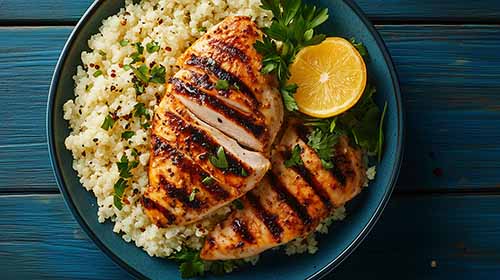 chicken with cauliflower rice and lemon