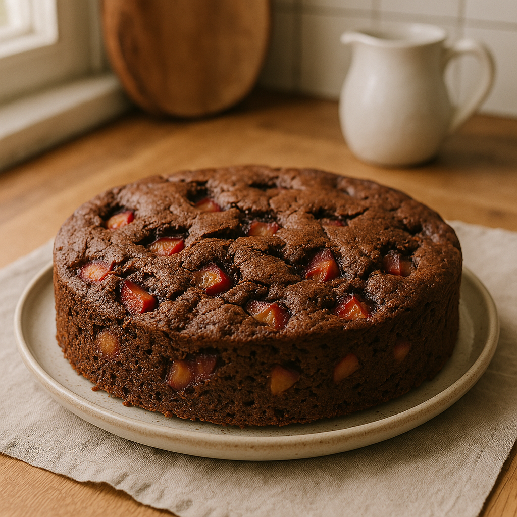A homemade plum and chocolate cake