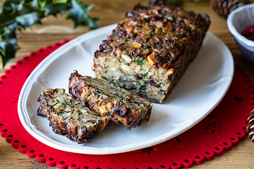 Vegetarian Christmas dinner with nut roast
